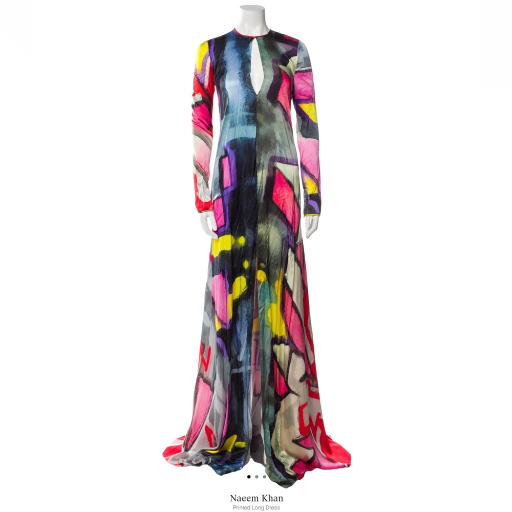 Naeem Khan Multicolour Watercolour print gown size S with pockets